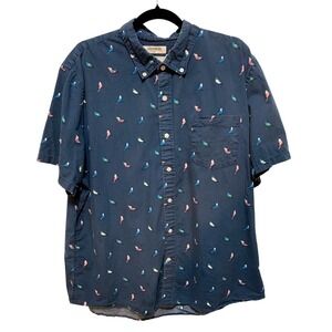 Goodthreads Quirky Bird Print Poplin Shirt Mens XXL Preppy Navy Blue